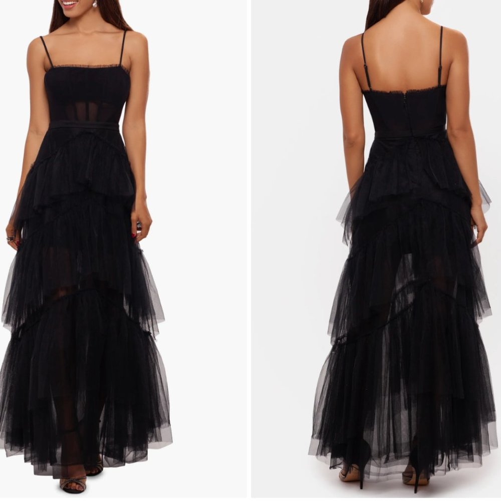 Betsy and Adam Tiered Tulle Ruffle Gown